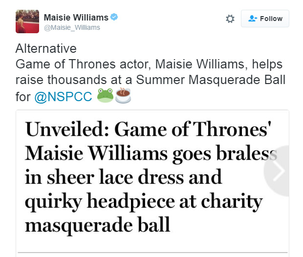 Maisie Williams braless headline rewrite