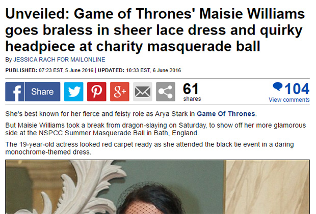 Maisie Williams braless headline rewrite