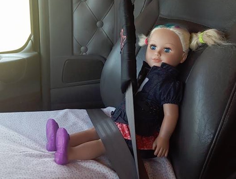 trucker babysits doll