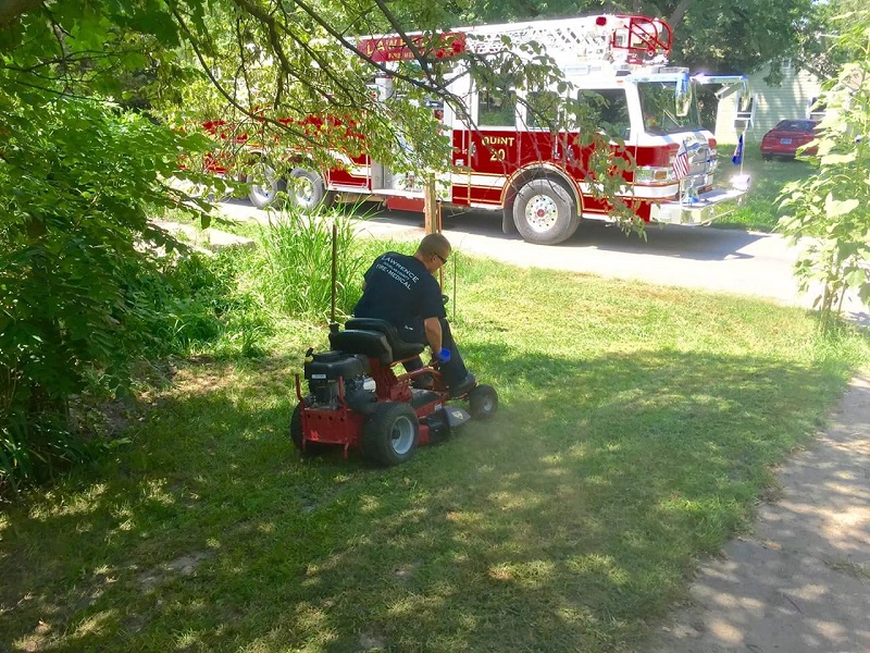 first responders stay to cut grass