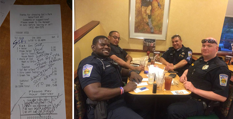cops pay tab for couple that refused to sit next to them