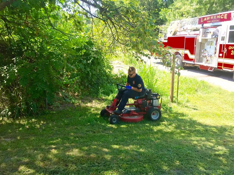 first responders stay to cut grass