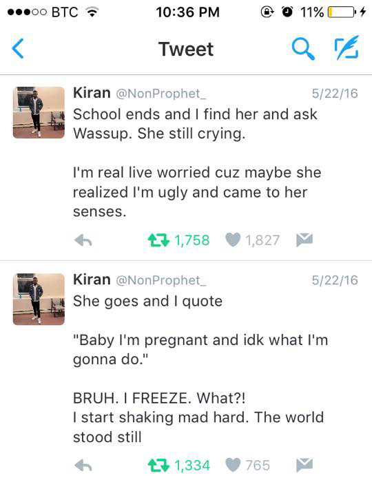 funny twitter story boy got girl pregnant never kissed