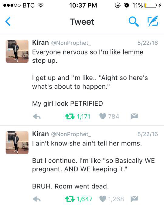 funny twitter story boy got girl pregnant never kissed