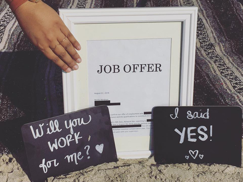 woman gets job engagement shoot said yes