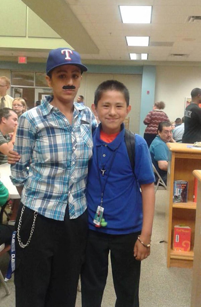 single mom dresses as dad for donuts with dad day