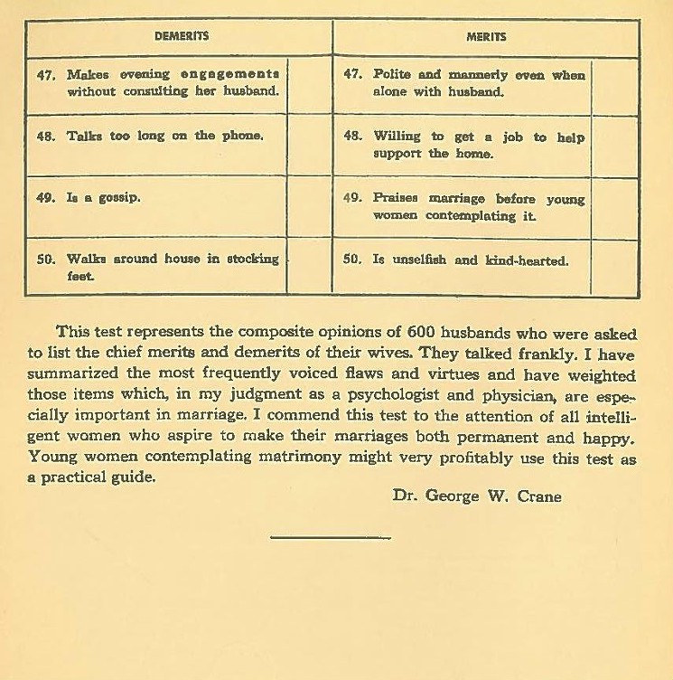 wife rating chart 1930s