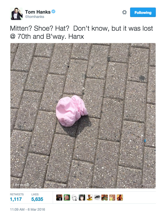 Tom Hanks twitter lost and found