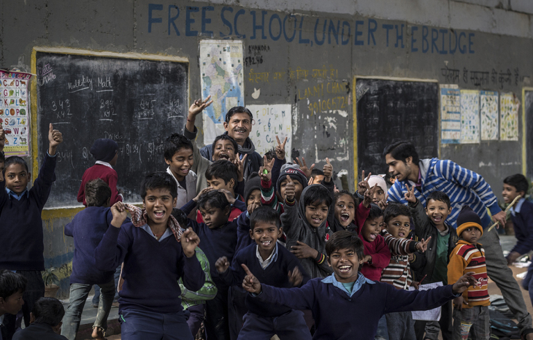 free school under the bridge slum kids India