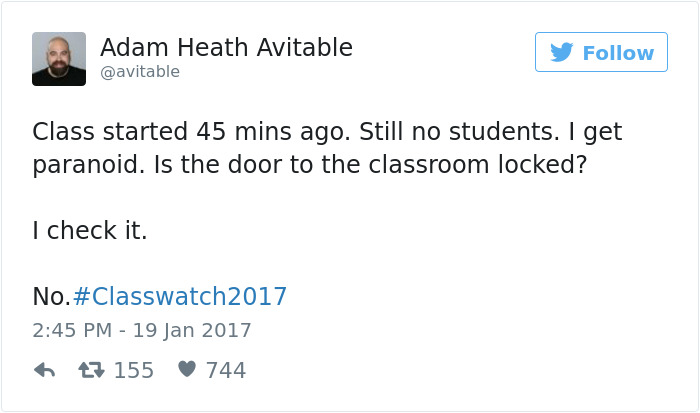 professor tweets no students show to class