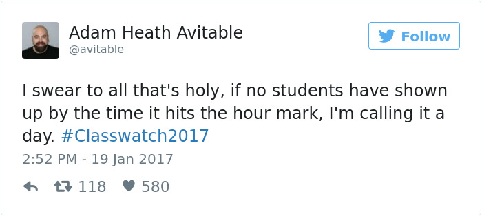 professor tweets no students show to class