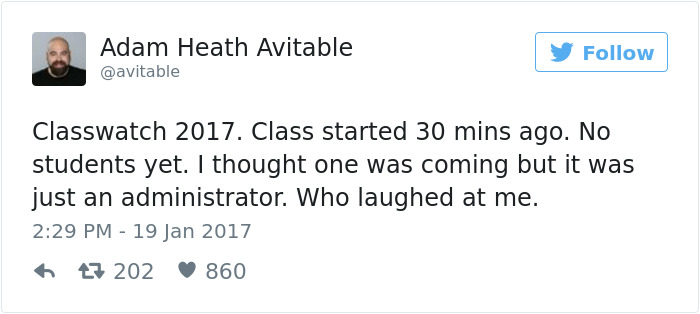 professor tweets no students show to class