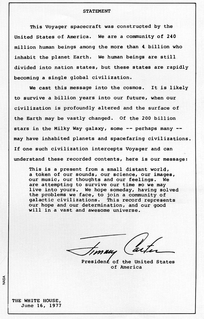 letter jimmy carter voyager