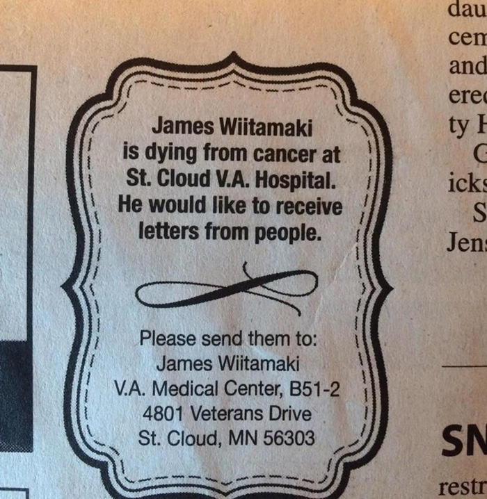 dying veteran wants to read letters from people