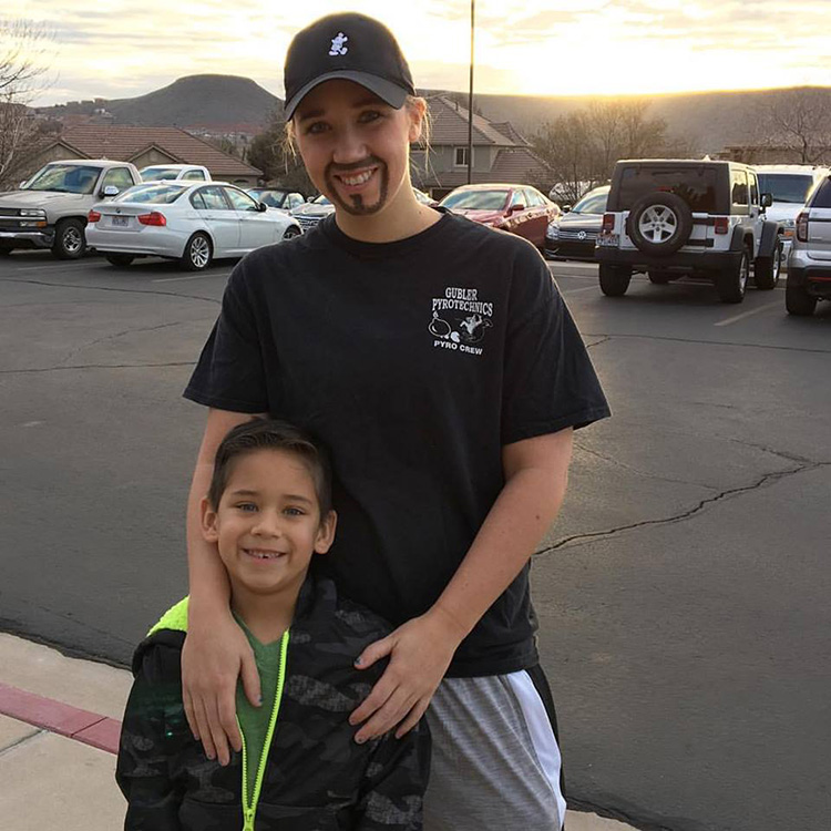 single mom dresses as dad for daddy donuts day with son