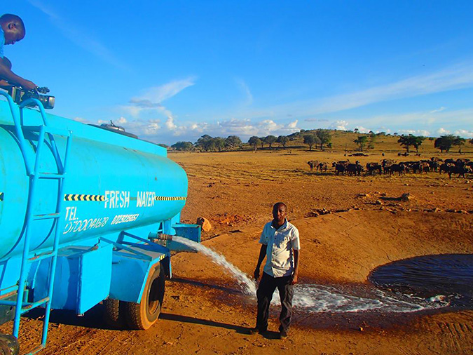 farmer brings wild animals water drought