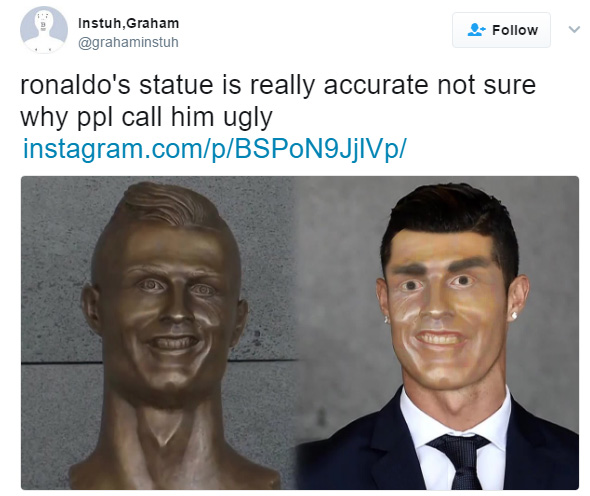 funny reactions to ronaldo airport sculpture