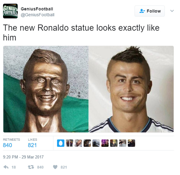 funny reactions to ronaldo airport sculpture