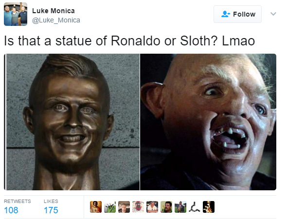 funny reactions to ronaldo airport sculpture