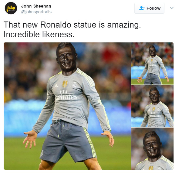 funny reactions to ronaldo airport sculpture