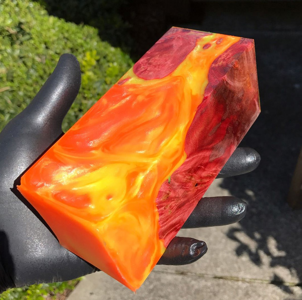 wood blended with dyed epoxy resin