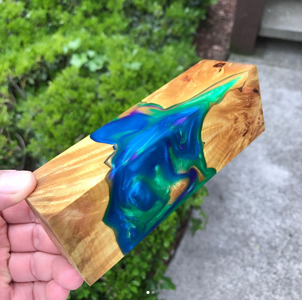 wood blended with dyed epoxy resin