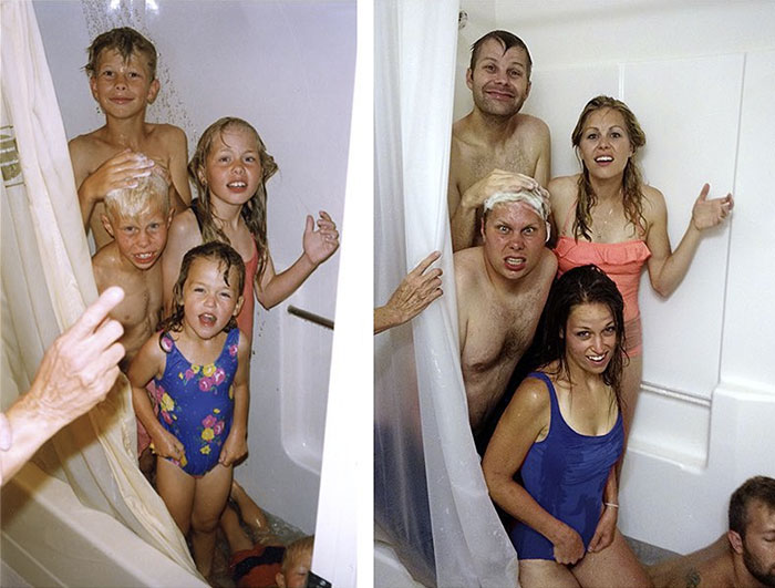 siblings recreate old photos funny