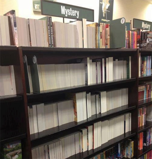 bookstore mystery section turned backwards