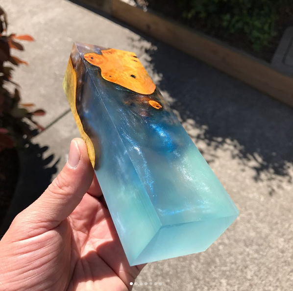 wood blended with dyed epoxy resin