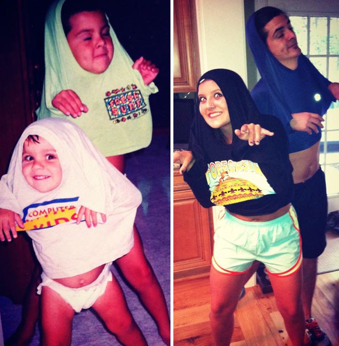 siblings recreate old photos funny