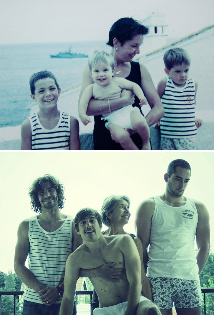 siblings recreate old photos funny