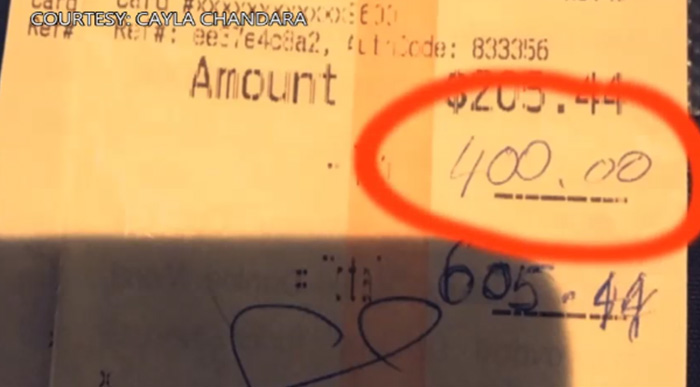 waitress tip 400 dollars 10k student debt