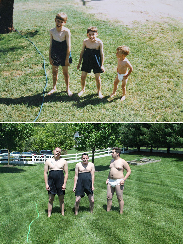 siblings recreate old photos funny