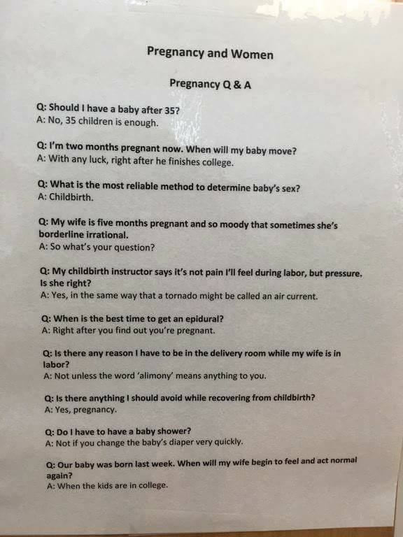 funny pregnancy Q&A sheet