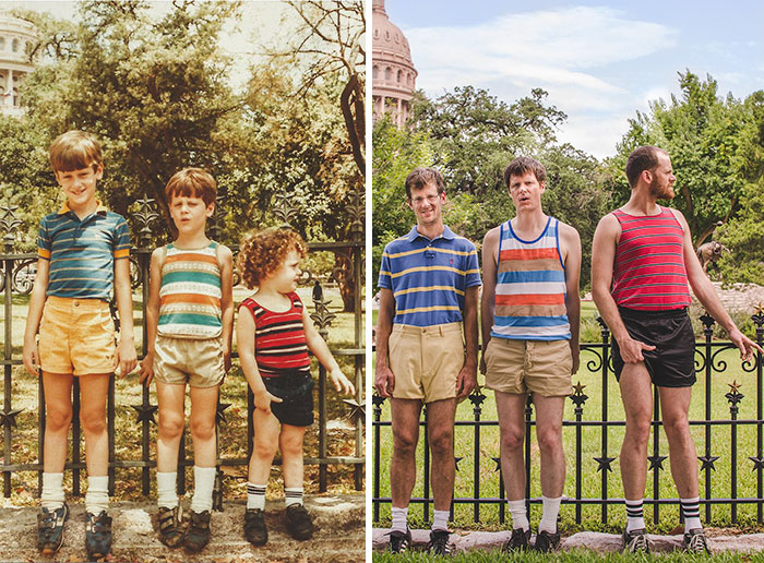 siblings recreate old photos funny