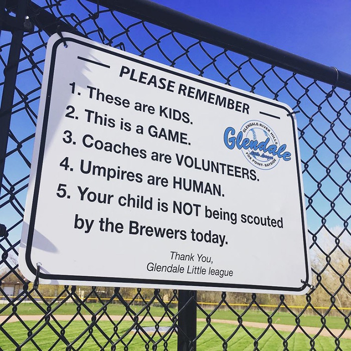 sign at kids baseball game