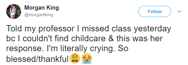 college professor email to single mom bring child to class