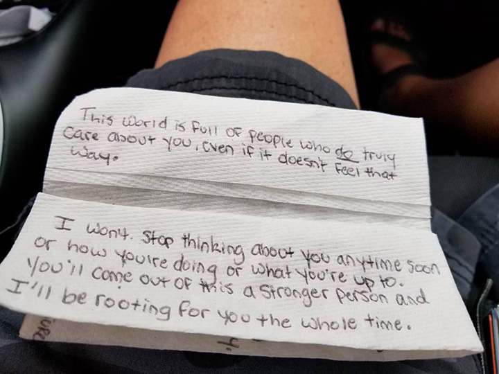 napkin letter from stranger on plane
