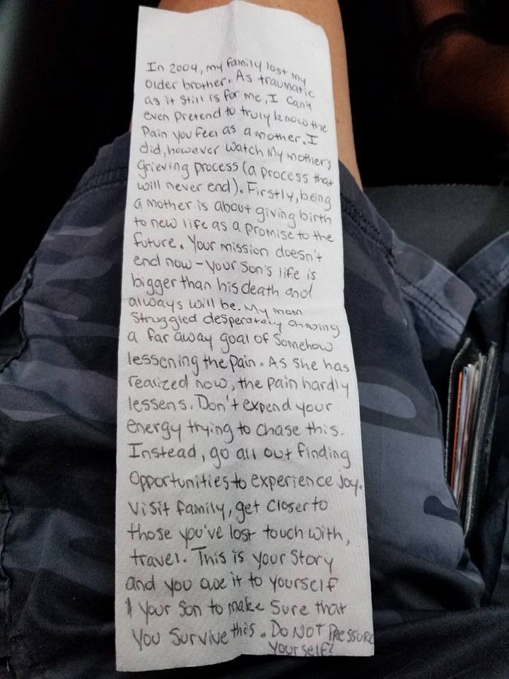 napkin letter from stranger on plane