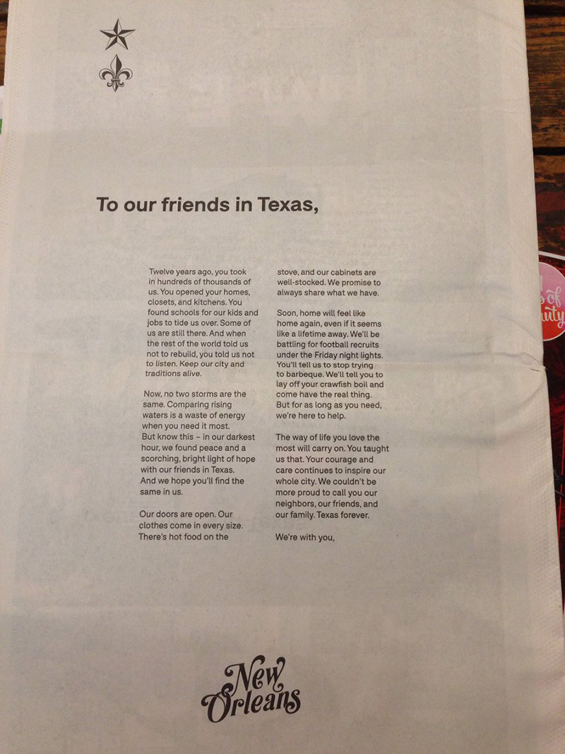 New Orleans ad in Houston newspaper