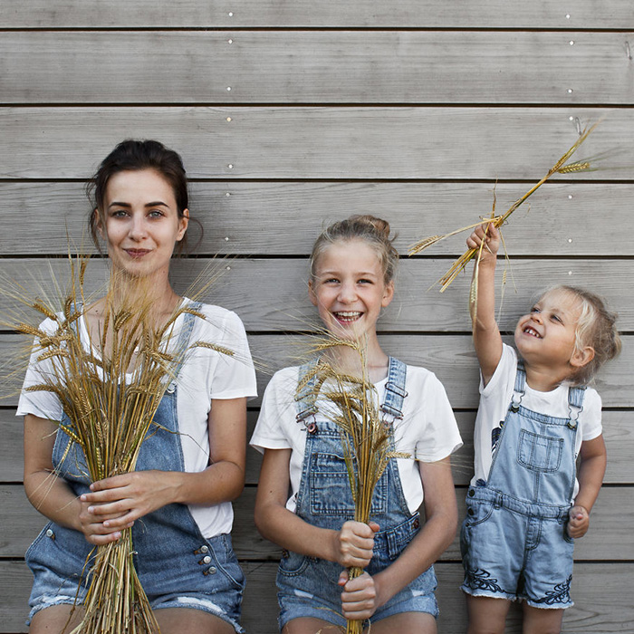 mom and two daughters matching outfits
