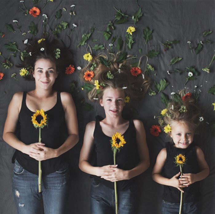 mom and two daughters matching outfits