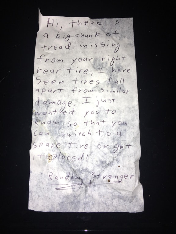 disney stranger leaves note about tire