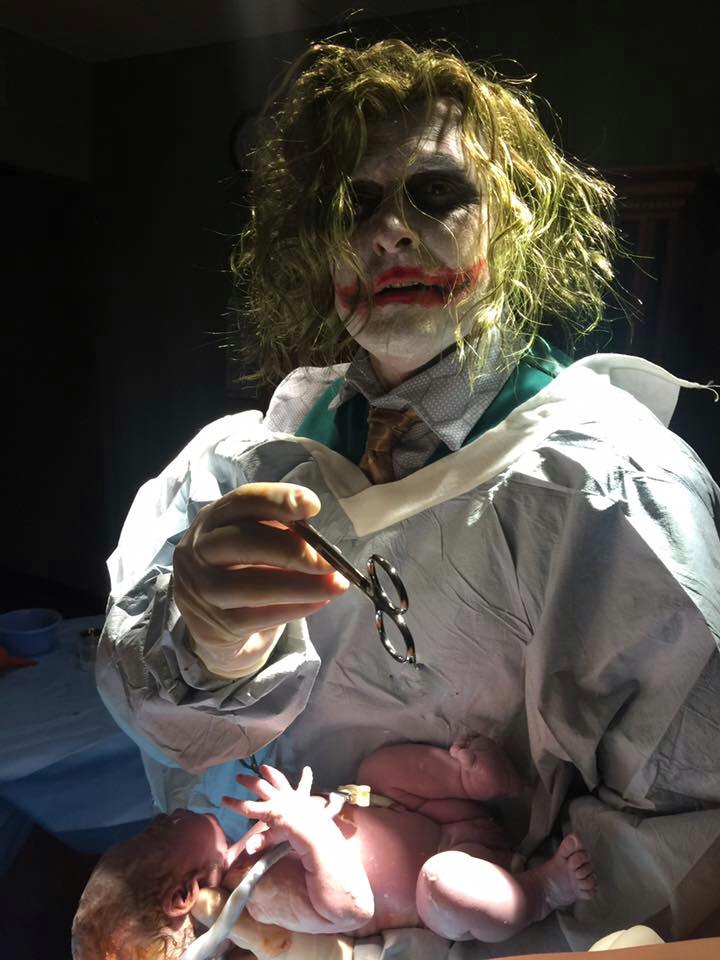 doctor delivers baby on Halloween dressed as Joker