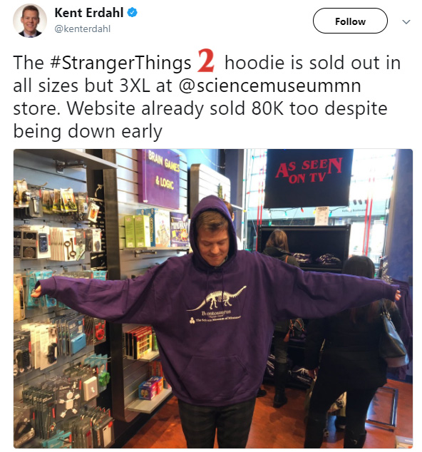 stranger things dinosaur hoodie science museum