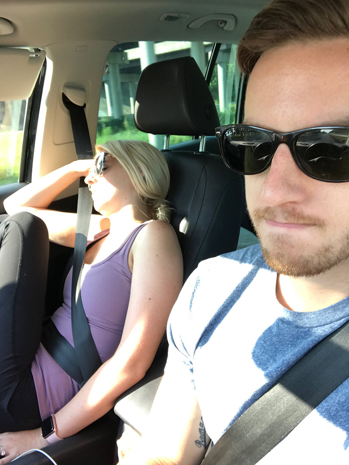 guy posts road trip pictures with wife sleeping in every one