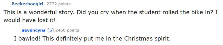 student brings in bike for giving tree