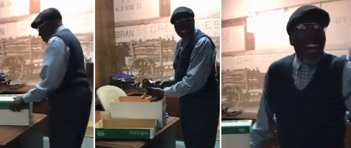 coworkers surprise janitor with puppy