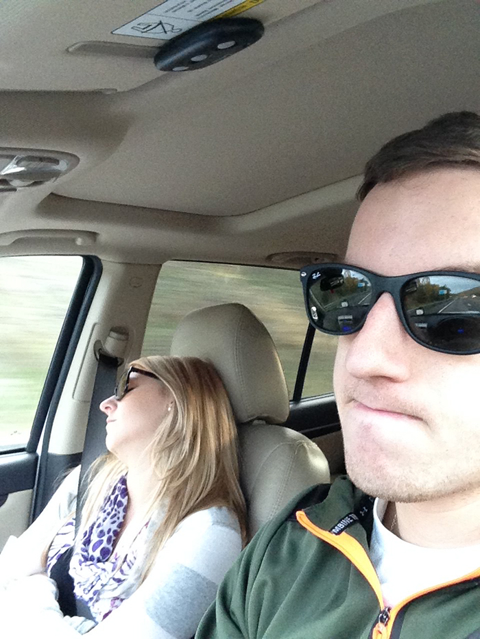 guy posts road trip pictures with wife sleeping in every one