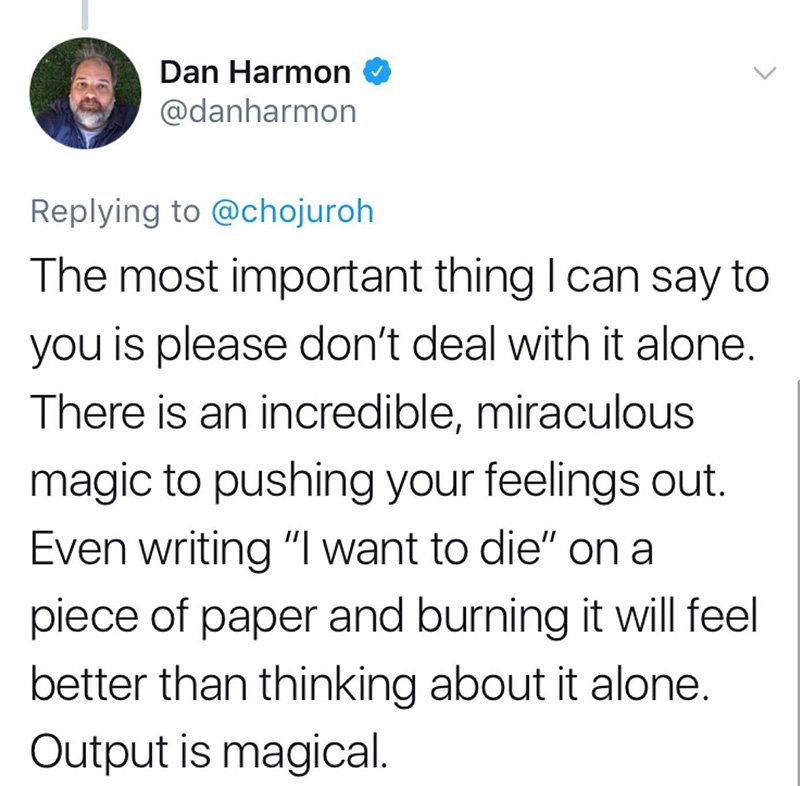 dan harmon advice to depressed fan